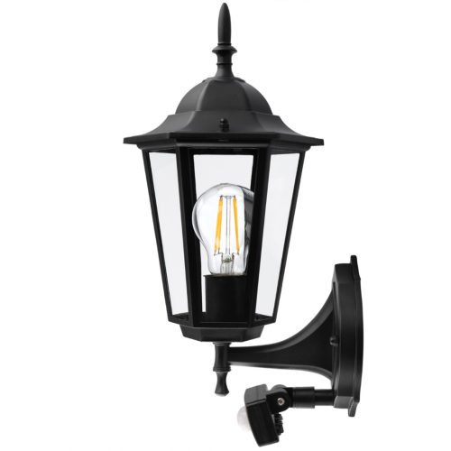 Kültéri kerti fali lámpa E27 LANTERN for UP mozgásérzékelővel Fekete BELLIS LUMILED