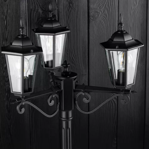 Kültéri kerti lámpa 3xE27 oszloplámpa 2m fekete BELLIS LUMILED