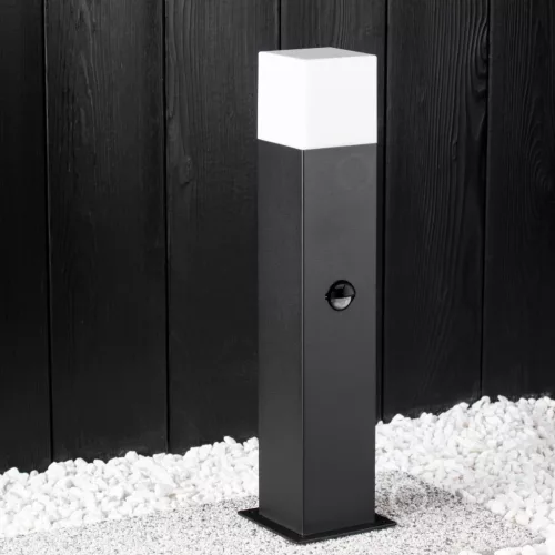 Kültéri kerti lámpa E27 SQUARE POST 44cm mozgásérzékelővel Fekete GALAX LUMILED
