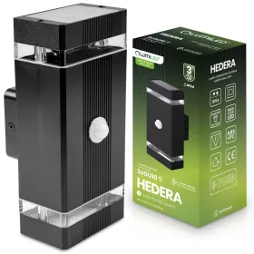   Kerti Lámpa, Fali Lámpa, Homlokzati, Felső és Alsó, 2x GU10, Fekete, Mozgás- és Alkonyérzékelő, IP54, HEDERA LUMILED