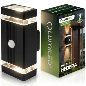   Kerti Lámpa, Fali Lámpa, Homlokzati, Felső és Alsó, 2x GU10, Fekete, Mozgás- és Alkonyérzékelő, IP54, HEDERA LUMILED