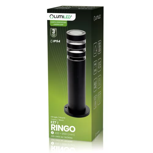Álló kültéri kerti oszloplámpa E27 LED RINGO IP54 40cm LUMILED