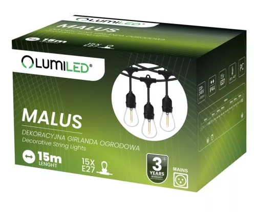 Kültéri Girland MALUS fénylánc 15m 15xE27 Lumiled
