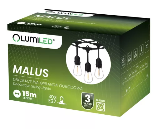 Outdoor Garden Girland MALUS fénylánc 15m 30x E27 Lumiled