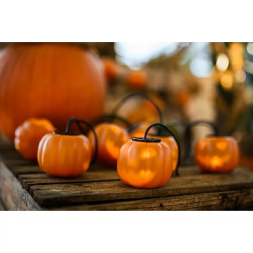 Elemes füzér 8xLED dekoratív sütőtök 4,45 méteres Halloween fények + USB C