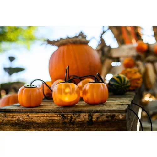 Elemes füzér 8xLED dekoratív sütőtök 4,45 méteres Halloween fények + USB C