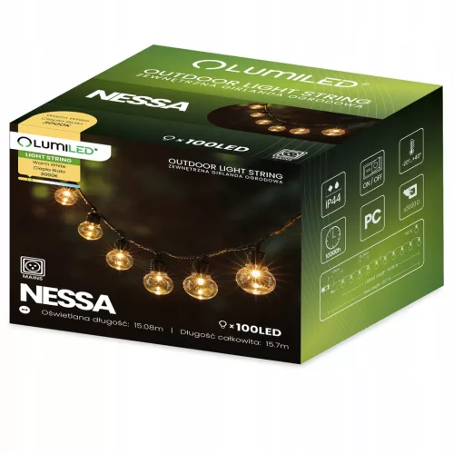 Outdoor Garden Girland fénylánc 16m 100x LED 3000K NESSA LUMILED