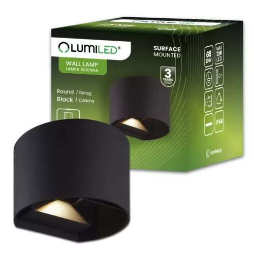 Kerti fali lámpa LED G9 állítható, kerek tetejű alsó fekete PYXIS LUMILED