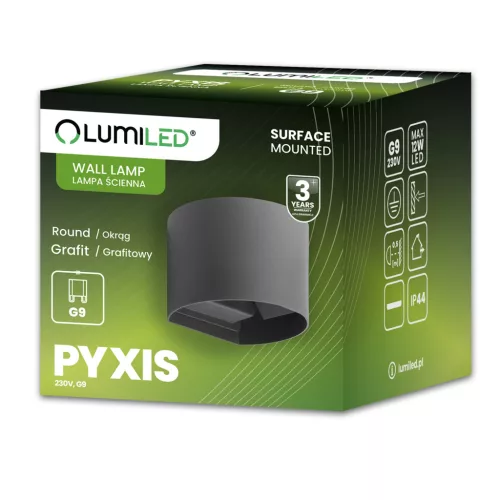 Kerti fali lámpa LED G9 állítható, kerek tetejű alsó grafit PYXIS LUMILED