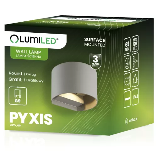 Kerti fali lámpa LED G9 állítható, kerek tetejű alsó grafit PYXIS LUMILED
