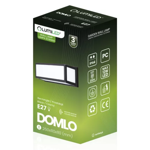 Kerti lámpa E27 Emeleti fali lámpa Téglalap alakú mozgásérzékelő DOMLO LUMILED