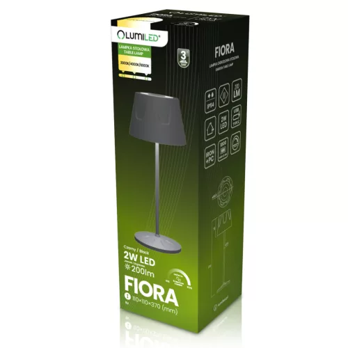 LED kerti lámpa, álló, dekoratív, asztali, éjszakai, USB, szabályozható, érintős, fekete, FIORA LUMILED