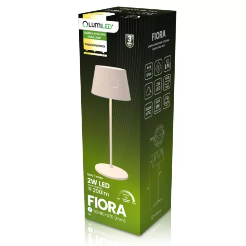 LED kerti lámpa, álló, dekoratív, asztali, éjszakai, USB, szabályozható, érintős, fehér, FIORA LUMILED