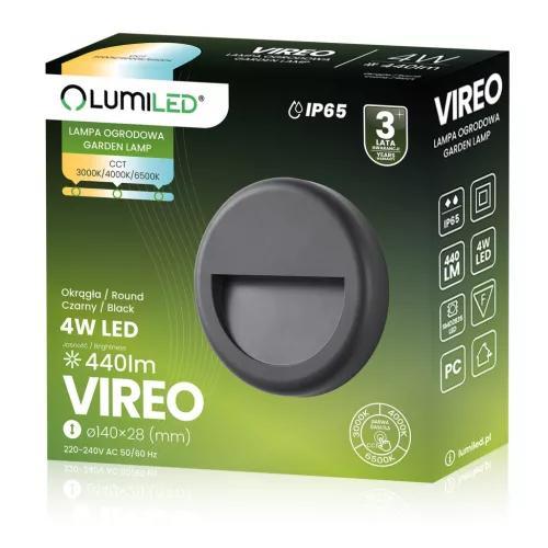 Kültéri lépcsőfali LED kerti lámpa 4W CCT 3000-6500K IP65 VIREO LUMILED