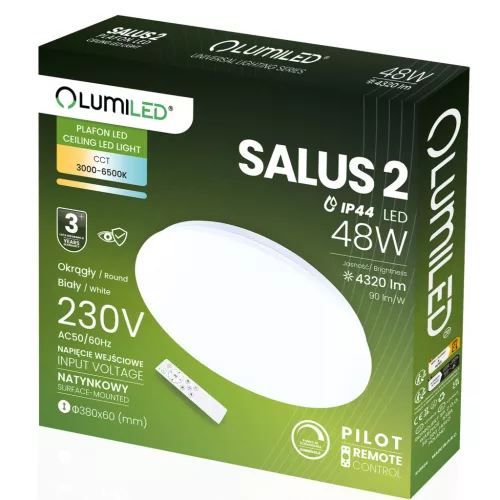 LED Mennyezeti Lámpa Felületre Szerelhető SALUS2 48W IP44 CCT Fehér Kerek 40cm + LUMILED TÁVIRÁNYÍTÓ