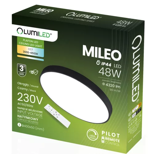 LED Mennyezeti Lámpa Felületre Szerelhető MILEO 48W IP44 CCT Fehér Kerek 40cm + LUMILED TÁVIRÁNYÍTÓ