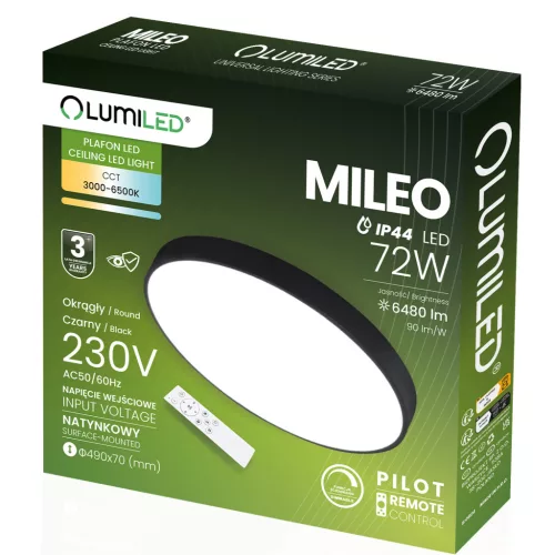 LED Mennyezeti Lámpa Felületre Szerelhető MILEO 72W IP44 CCT Fehér Kerek 50cm + LUMILED TÁVIRÁNYÍTÓ