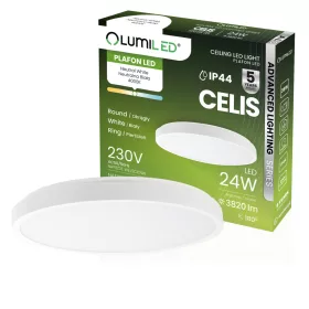   LED mennyezeti lámpa, felületre szerelt 24W 4000K 2500lm 104 lm/W CELIS kerek IP44 fehér gyűrű ALS LUMILED