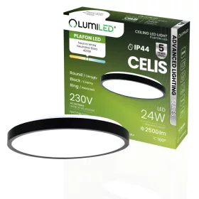   LED mennyezeti lámpa, felületre szerelt 24W 4000K 2500lm 104lm/W CELIS kerek IP44 fekete gyűrű ALS LUMILED