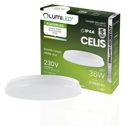 LED mennyezeti lámpa, felületre szerelt 36W 4000K 3820lm 106lm/W CELIS Round IP44 ALS LUMILED