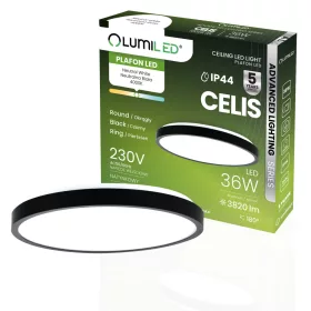   LED mennyezeti lámpa, felületre szerelt 36W 4000K 3820lm 106 lm/W CELIS kerek IP44 fekete gyűrű ALS LUMILED