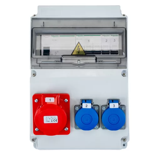 Elektromos elosztószekrény biztosítékokkal LUMIBOX3 LAGO 10M 16A/5P 400V 2x230V Schuko Lumiled
