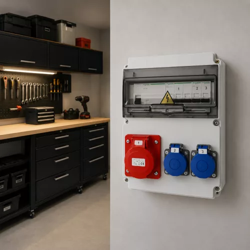 Elektromos elosztószekrény biztosítékokkal LUMIBOX3 LAGO 10M 16A/5P 400V 2x230V Schuko Lumiled