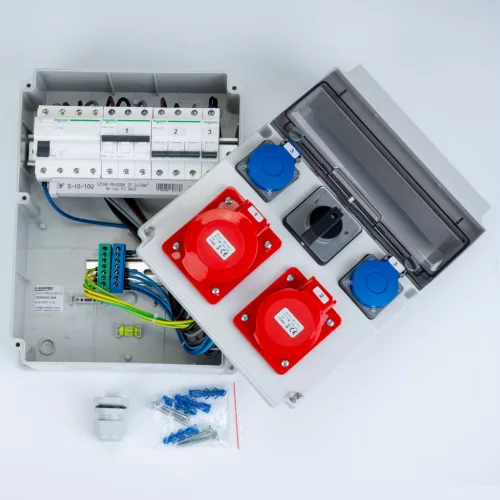 Elektromos elosztószekrény biztosítékokkal LUMIBOX5 CAJA 12M 16A/5P 32A/5P 2x230V Schuko L/P 32A LUMILED