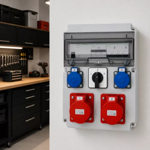 Elektromos elosztószekrény biztosítékokkal LUMIBOX5 CAJA 12M 16A/5P 32A/5P 2x230V Schuko L/P 32A LUMILED