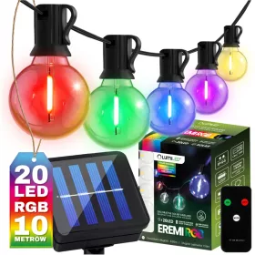   Garden Solar Girland 20x LED Dekoratív G50 Izzók 10,6m 3000K RGB + Távirányító EREMI LUMILED
