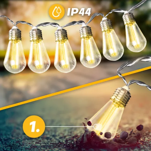 Kerti Solar Girland 20x LED Dekoratív Izzók A60 5,69m 3000K HELIC LUMILED