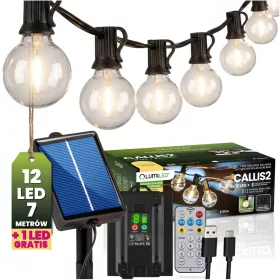   Kerti napelemes fényfüzér 12x LED dekoratív gömbökkel 6,55m 2700K meleg fehér + távirányító CALLIS2 LUMILED