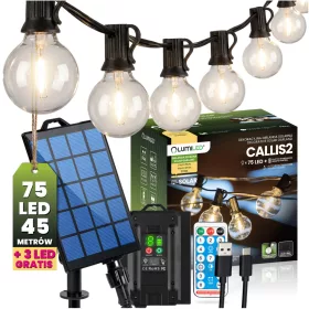   Kerti napelemes fényfüzér 75x LED dekoratív gömbökkel 45m 2700K meleg fehér + távirányító CALLIS2 LUMILED