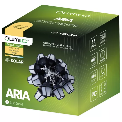 Kerti napelemes füzér 10x LED lámpás 3,8 m 3000K meleg ARIA LUMILED