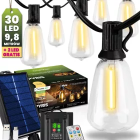   Napelemes kerti girland 30x LED dekoratív izzók 9,8 m 2700 K Meleg + Távirányító PYRIS LUMILED
