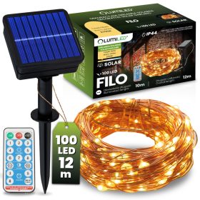   Napelemes kerti girland 100x LED dekoratív vezeték 12m 3000K Meleg + PIOT FILO LUMILED