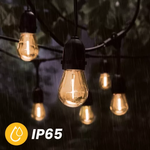 Napelemes kerti girland 15x LED dekoratív izzó 10m + távirányító IP65 2700K Meleg SOLLIS LUMILED