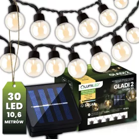   Napelemes kerti girland 30x LED dekoratív gömb 10,6 m, meleg, 3000K, GLADI 3 LUMILED