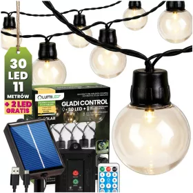   Napelemes kerti fényfüzér 30 LED díszgömbök 10,6m 2700K meleg fehér + távirányító GLADI CONTROL LUMILED