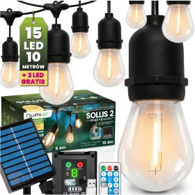   Napelemes kerti girland 15x LED dekoratív izzók 10,4 m 2700 K Meleg + Távirányító IP65 SOLLIS 2 LUMILED