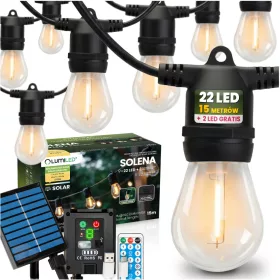   Napelemes kerti girland 22x LED dekoratív izzók 15m 2700K Meleg fehér + SOLENA LUMILED távirányító