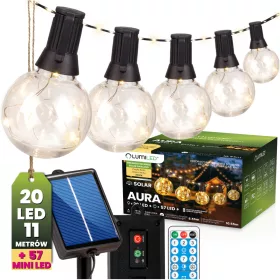   Napelemes kerti girland 20x LED dekoratív izzók 10,55m 3000K Meleg + Távirányító AURA LUMILED