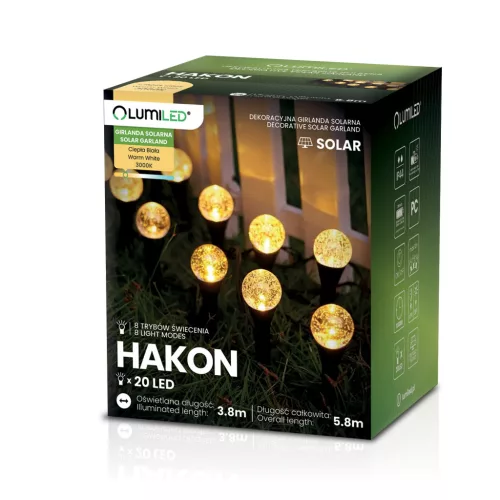 Napelemes kerti girland 20 LED leszúrható lámpákkal 5,80m HAKON LUMILED