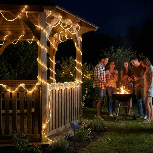 Napelemes kerti LED fényfüzér, dekoratív, 100x LED, 11,9m, KÍGYÓ, 3000K meleg fényű DALEN LUMILED