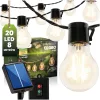 Napelemes kerti LED fényfüzér, dekoratív, izzók, 20x LED, 7,7m, 2700K meleg fényű LUMILED