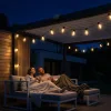 Napelemes kerti LED fényfüzér, dekoratív, izzók, 20x LED, 7,7m, 2700K meleg fényű LUMILED