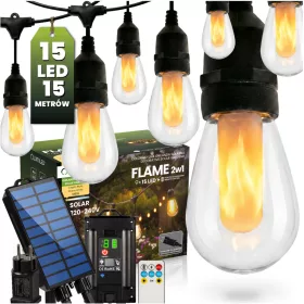   Kerti napelemes fényfüzér 15x LED lánghatású dekorlámpákkal 15m 1800K meleg fehér FLAME LUMILED