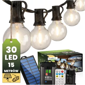   Kerti napelemes fényfüzér 30x LED dekoratív gömbökkel 15,05m 2700K meleg fehér + távirányító CALLIS PRO LUMILED