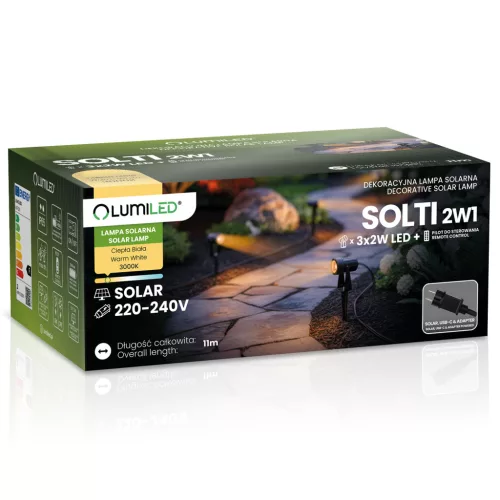 Napelemes leszúrható kerti lámpák 3x LED 3000K reflektor 11m + távirányító SOLTI LUMILED