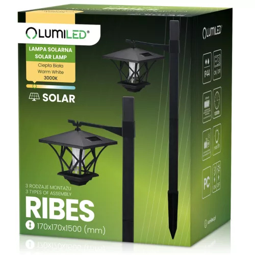 LED napelemes kerti lámpa RIBES kültéri lámpás 150cm LUMILED